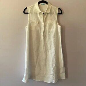J. McLaughlin Women's size Medium White 100% Linen Sleeveless Button Down Dress
